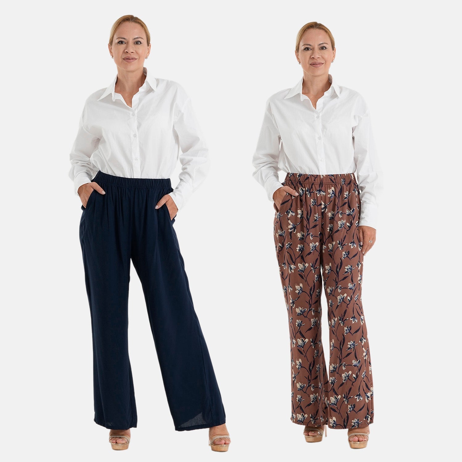 - Maisi Set of 2 - Womens Printed - Solid Wide Leg Trousers (Size XL