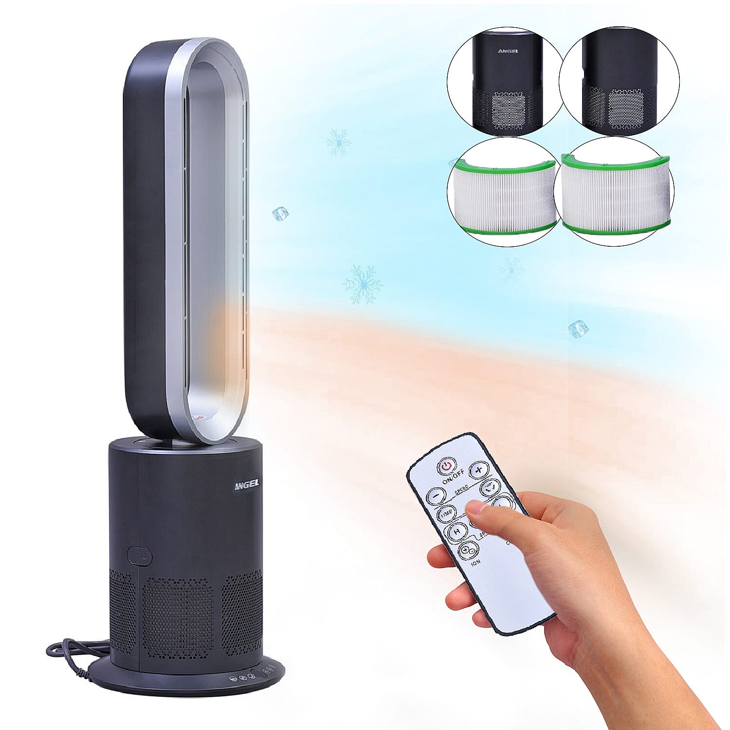 5 in 1 Electric Bladeless Heater/Fan with Remote Control Grey and Silver