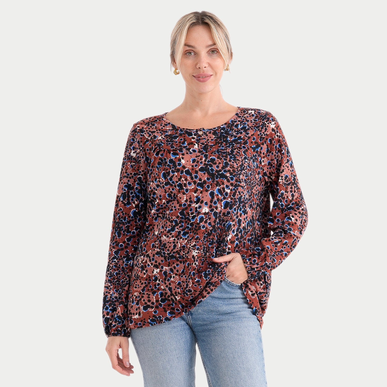 & Maisi Women’s Soft Stretch Knitted Polka Dot Blouse