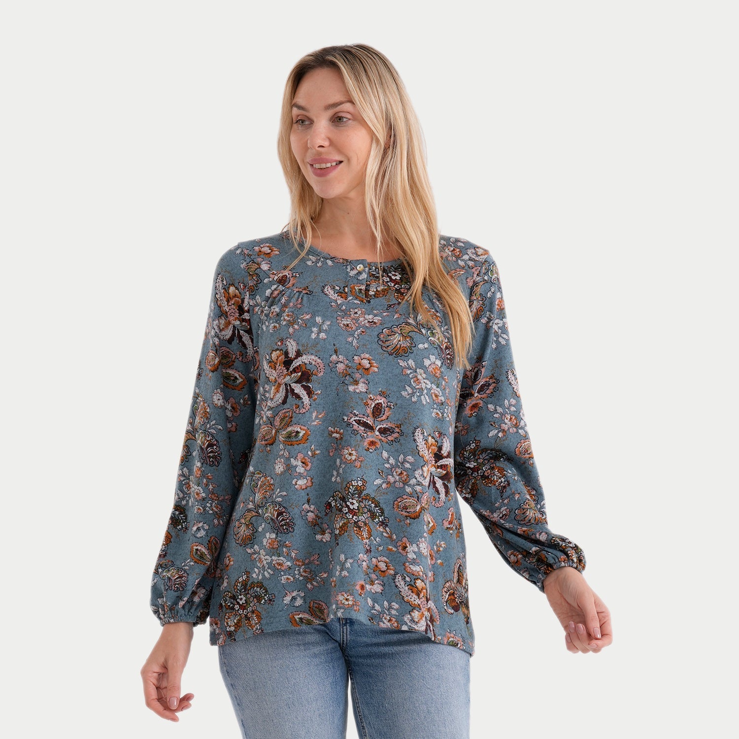 &Maisi Women’s Soft Stretch Floral Print Knitted Blouse