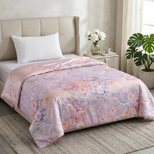 Hush Haven Reversible Dual-Sided Lightweight Floral Cooling Silk Quilt- Light Pink - Double