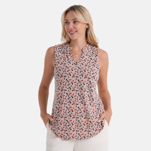 - Maisi Relax Fit Sleeveless Notch V-Neck Blouse (Size S, 8-10) - Pink - Multi