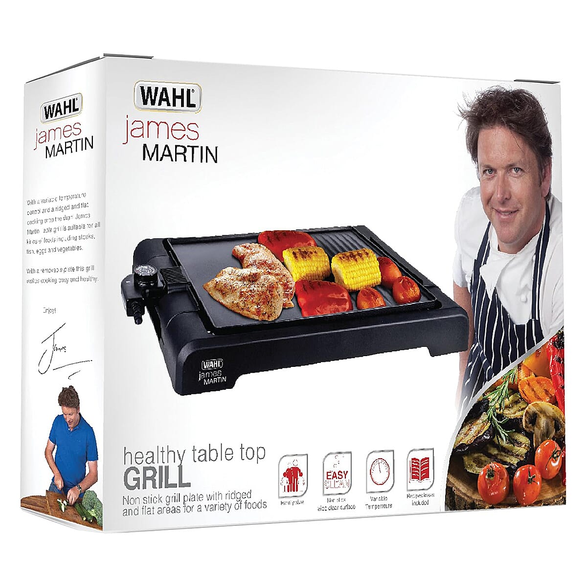 James Martin by Wahl Healthy Table Top Grill - 1500W Non-Stick Flat & Ridged Electric