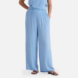- Maisi Wide-Leg Trousers with Elasticated Waist (Size S, 8-10) -Cream