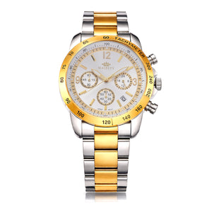 MAJESTY Multifunction VD53 Japan Quartz 3ATM WR White Sunshine Dial Mens Watch with Two-Tone Stainless Steel Strap
