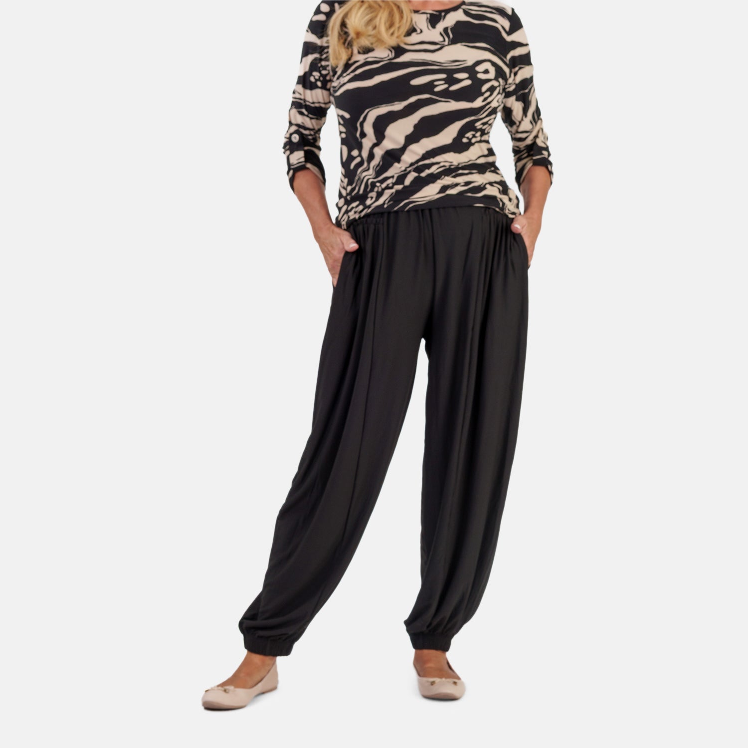 & maisi Women’s Soft Touch Balloon Trousers with Pockets – Relaxed Pull-On Fit