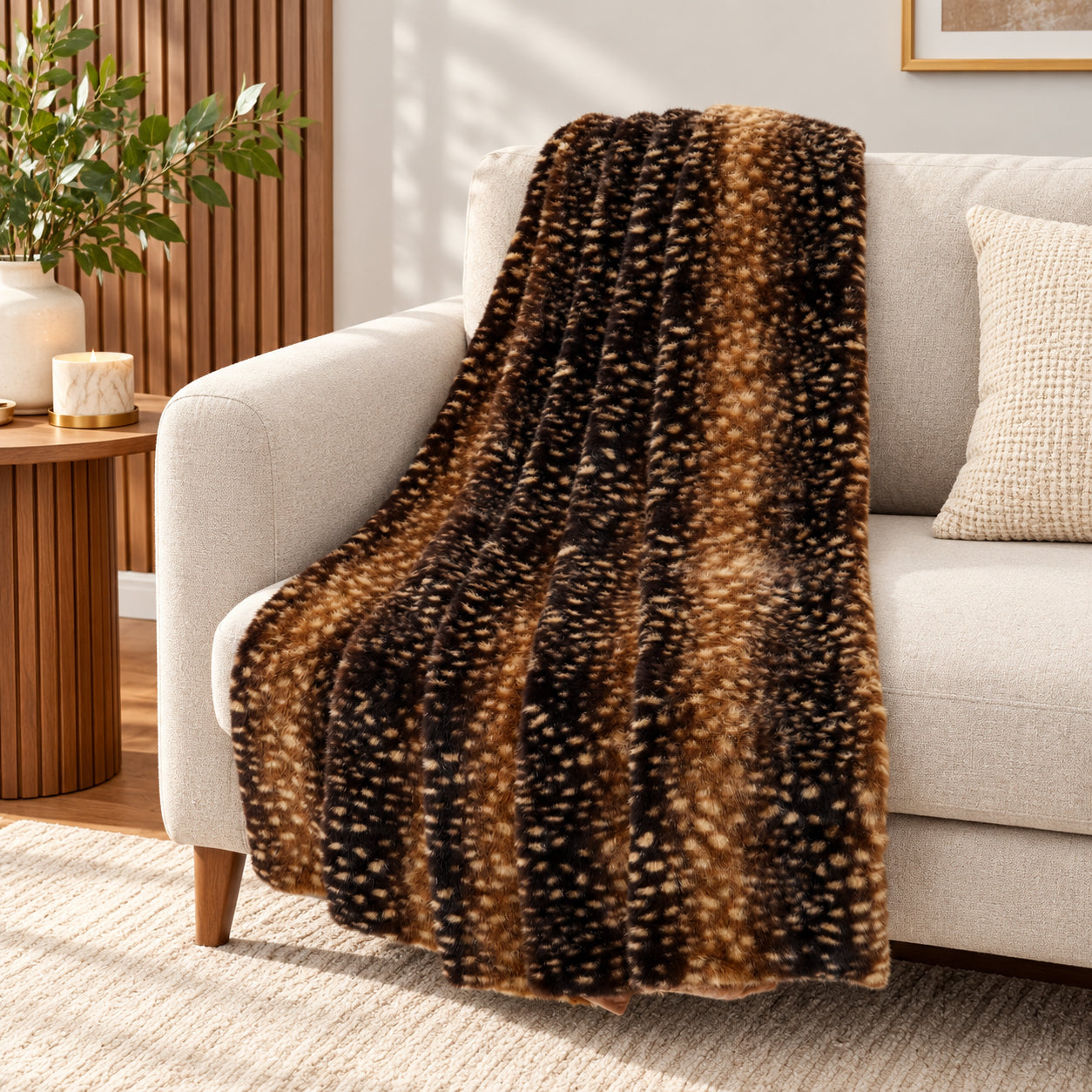 Bliss & Beyond Deer Print Heavyweight Double-Layer Faux Fur Blanket