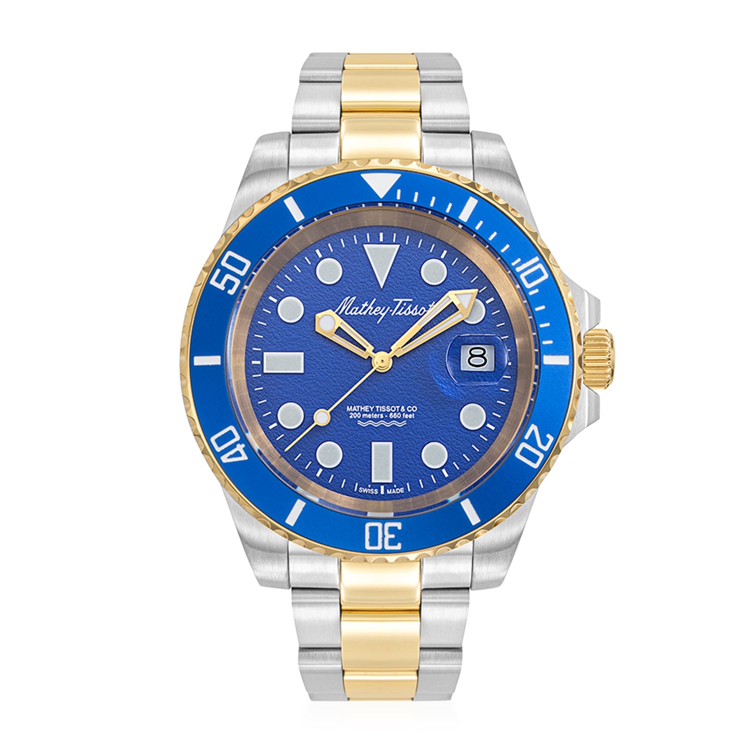 Mens Mathey Tissot Watch with a Blue Dial H977BBU 20 ATM 43mm Swiss Quartz Ronda 515