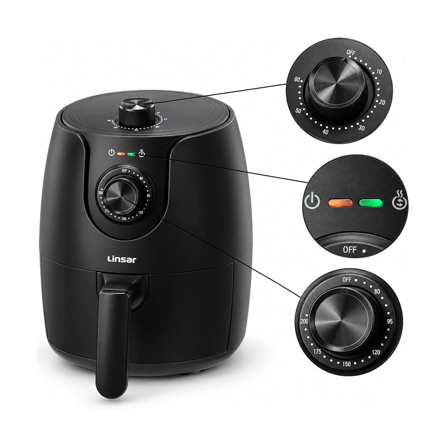 Linsar 1.8L Compact Air Fryer – 1200W Hot Air Fryer with Timer