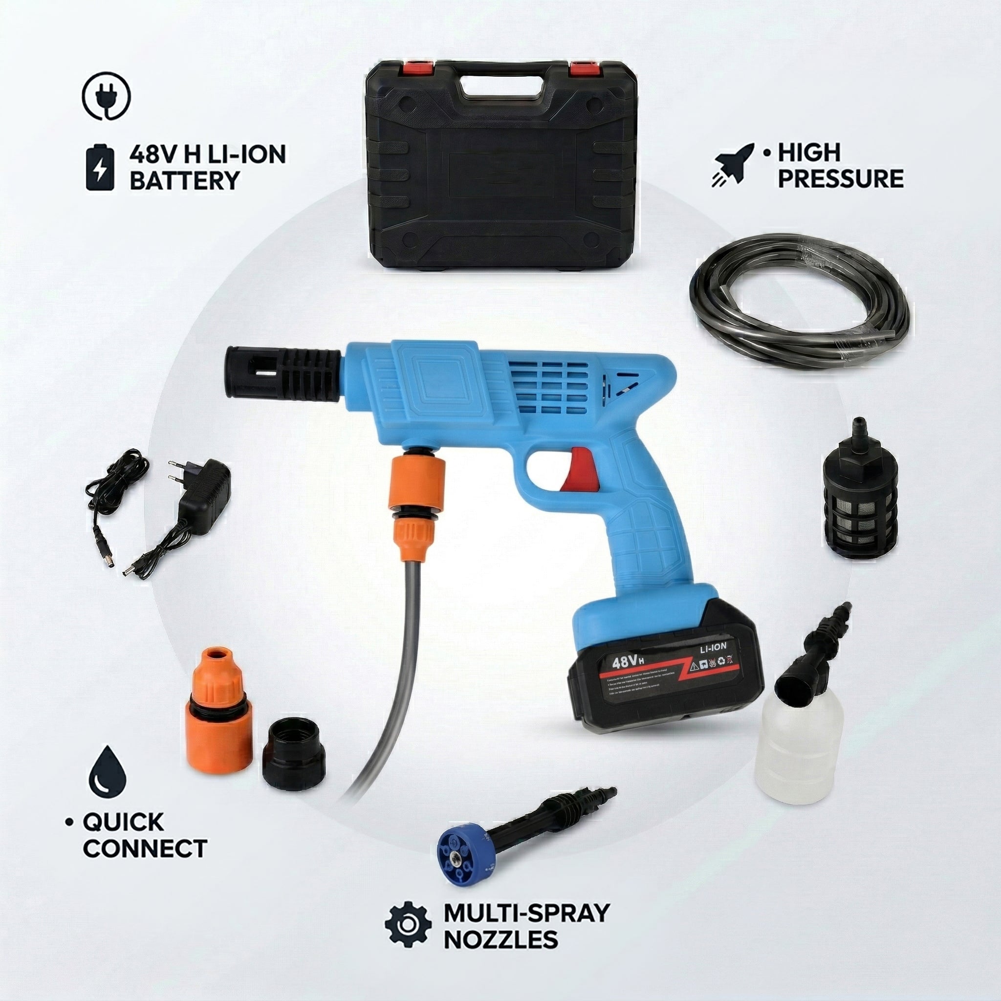 Cordless High-Power Pressure Washer - 260W Portable Jet Wash with 2x 6000mAh Batteries,
