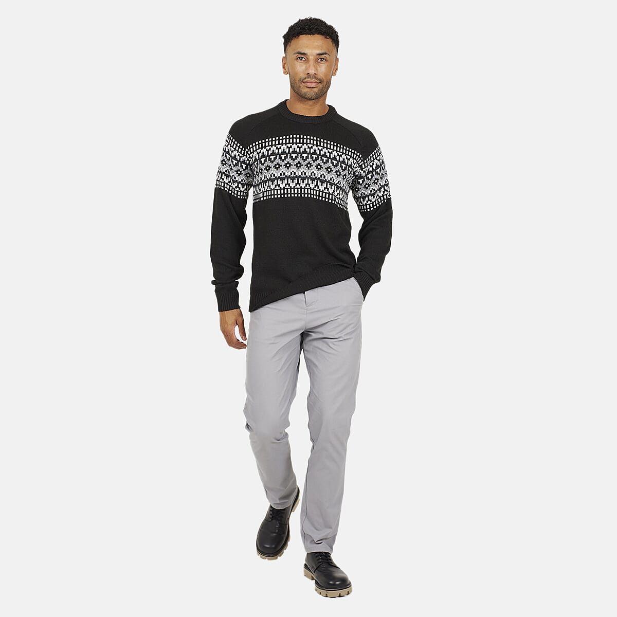 Brave Soul Men’s Fair Isle Knitted Jumper – Crew Neck Winter Sweater