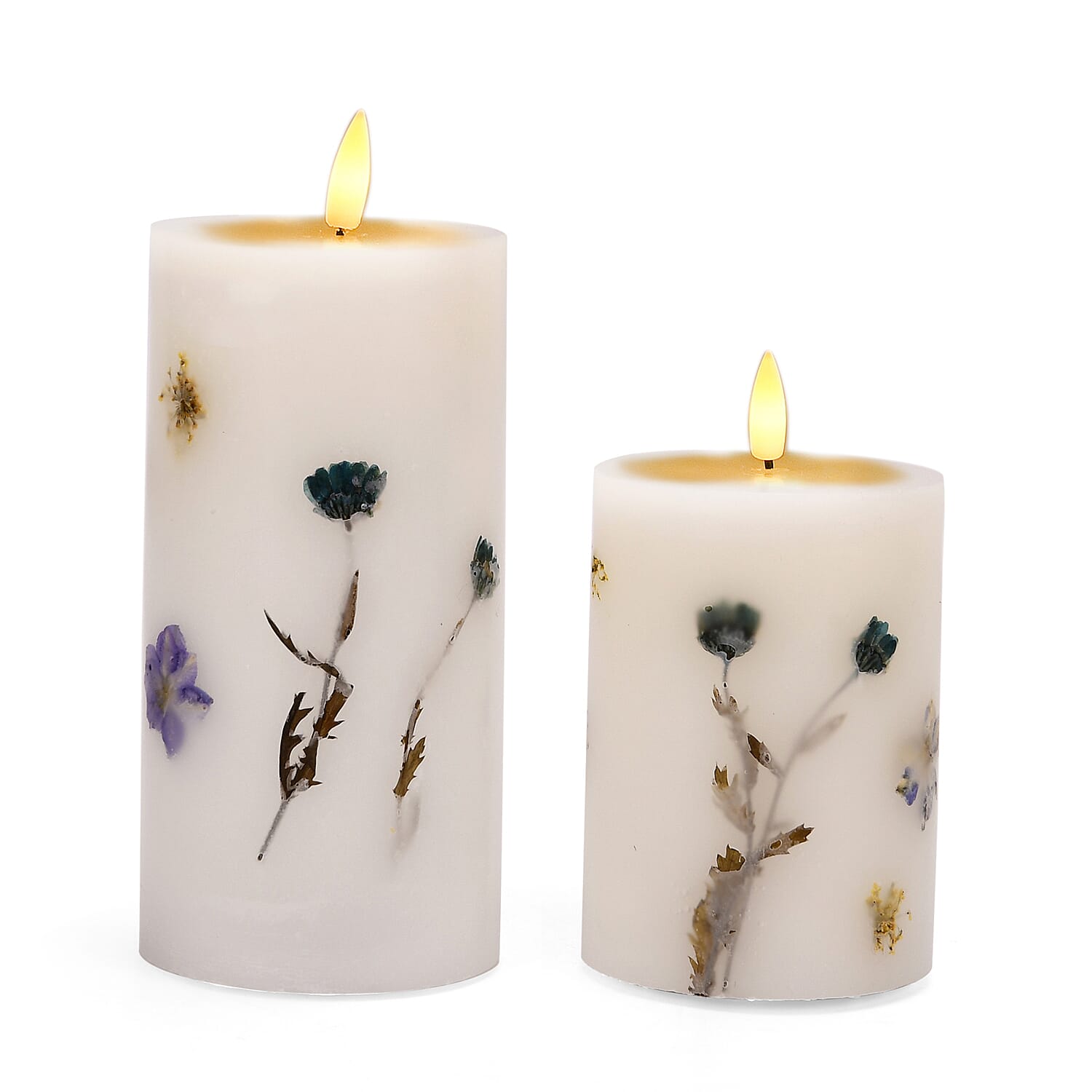 Set of 2 LED Wax Candle Lights Embedded with Dry Flower (2AA Battery not inc.)