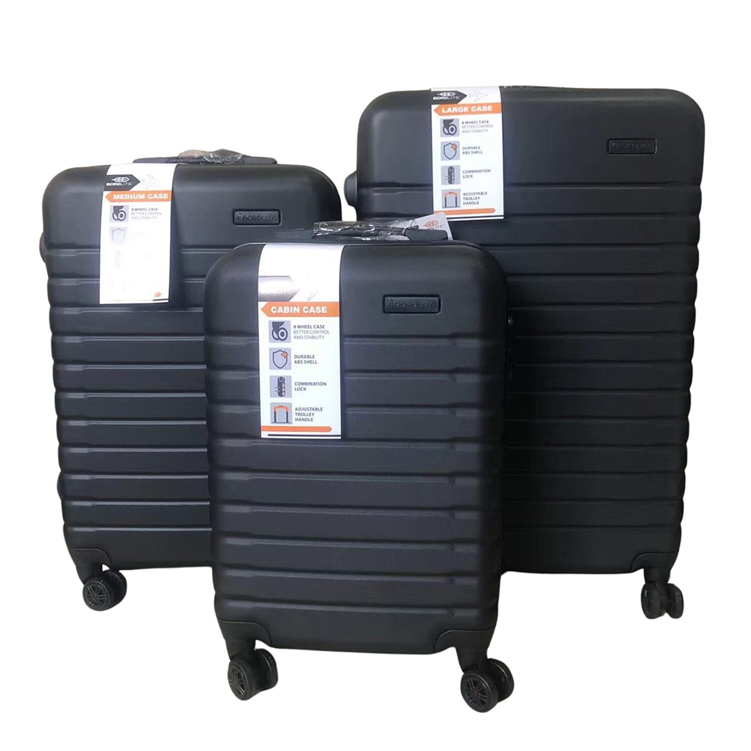 Closeout Bordlite Set of 3 - Durable Hard Shell 4 Wheel Suitcases with and Soft Grip