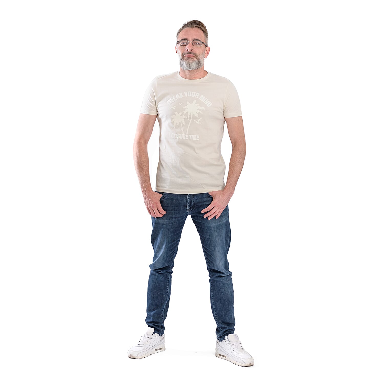 100% Cotton Relax Your Mind Printed Mens T-Shirt (Size XXL) - Navy