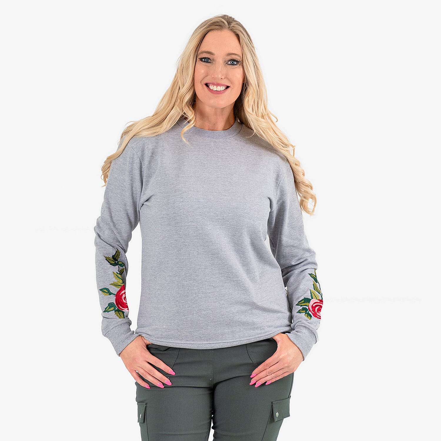 Ladies Cotton Embroidery Sleeves Sweatshirt