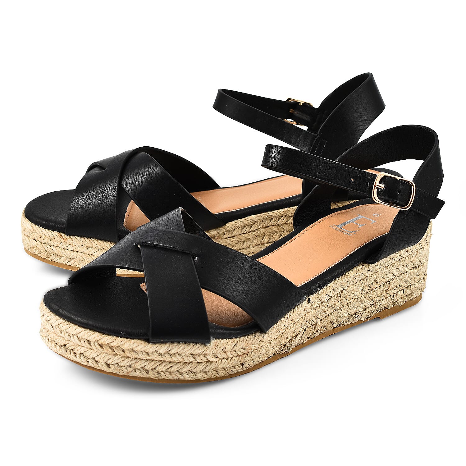 Jo & Joe Sunny Cross Strap Low Platform Wedge Sandal - Black