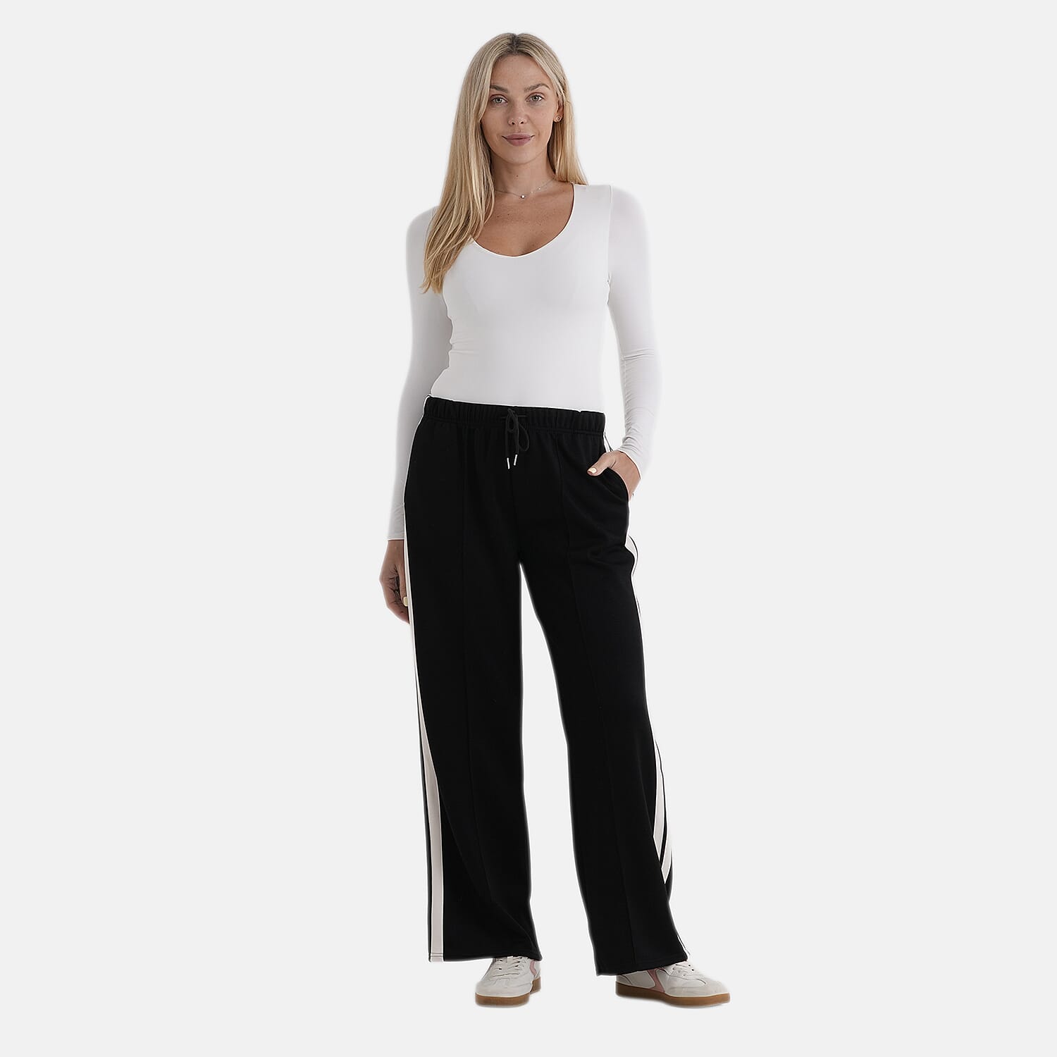 & Maisi Patterned Straight-Leg Trousers with Elasticated Waist and Side Stripe Detail