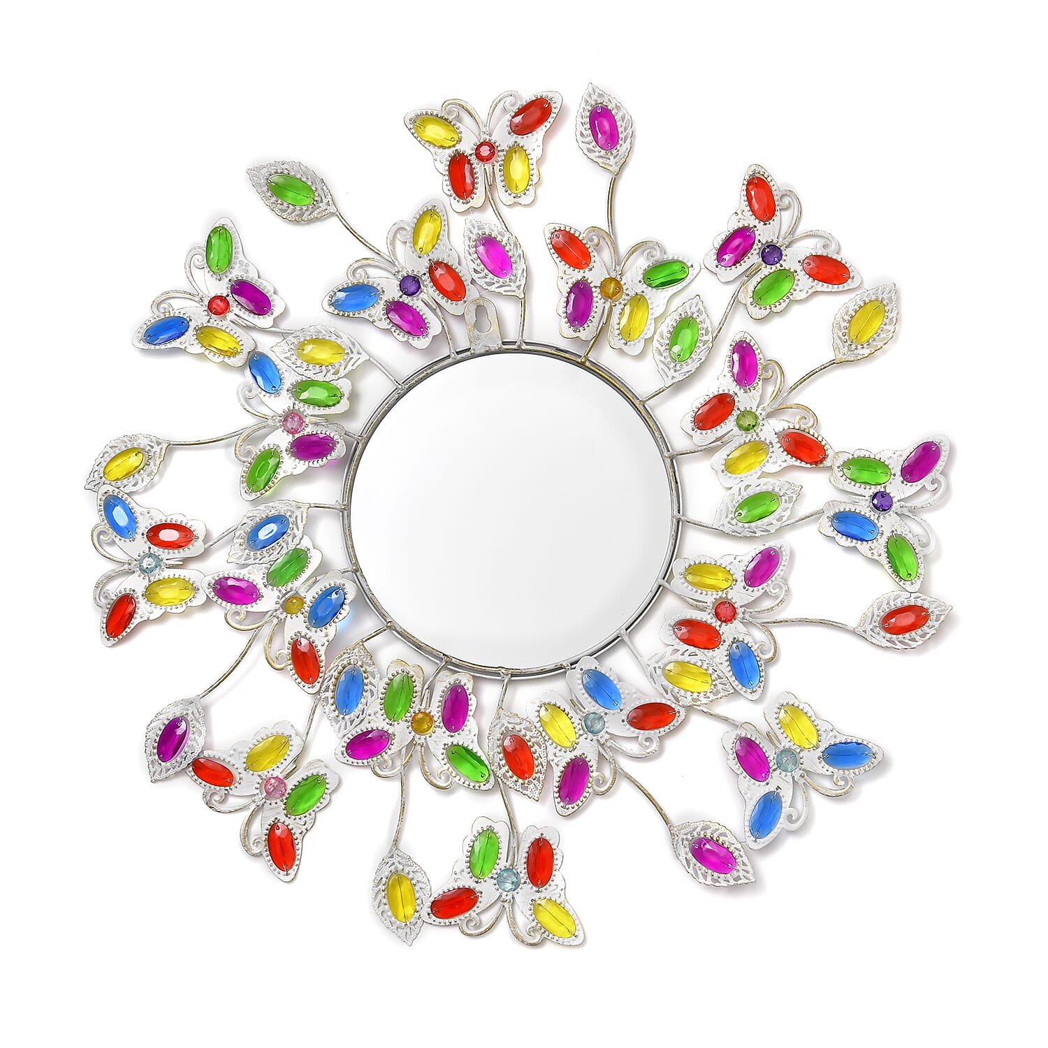 Colourful Beaded Floral Christmas Wall Mirror – Butterfly & Leaf Décor