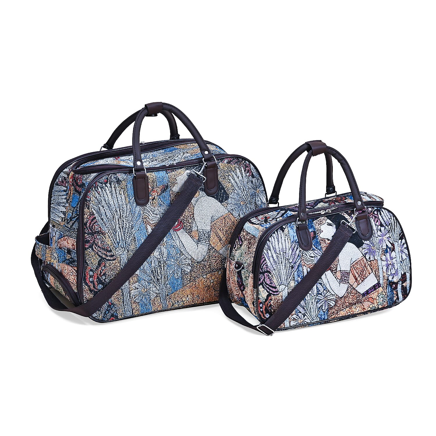 Set of 2 Large Wheeled Rolling Travel Duffle Bag with Handle Drop - Blue & Yellow with