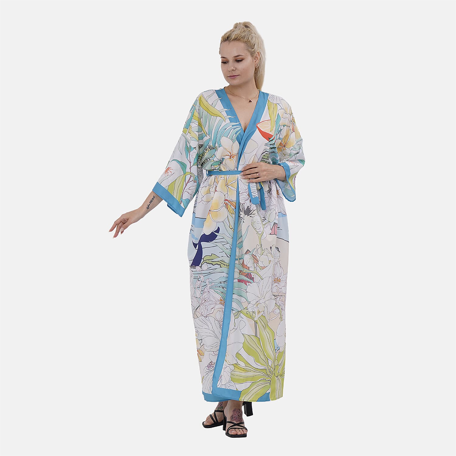 Polyester Patterned Kimono - Marine Green