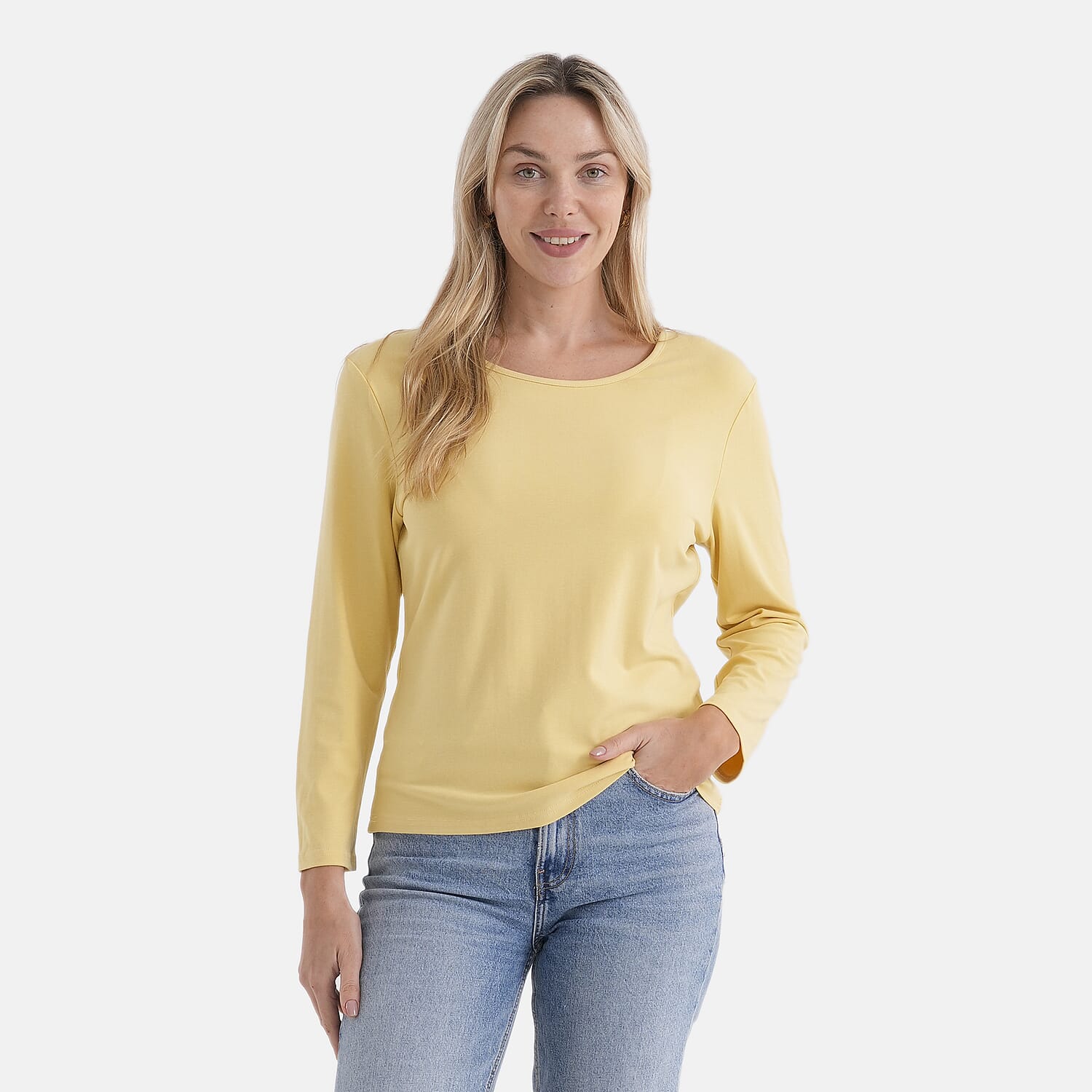 Styled By Solid Colour Round-Neck Top (Size - XL) - Yellow