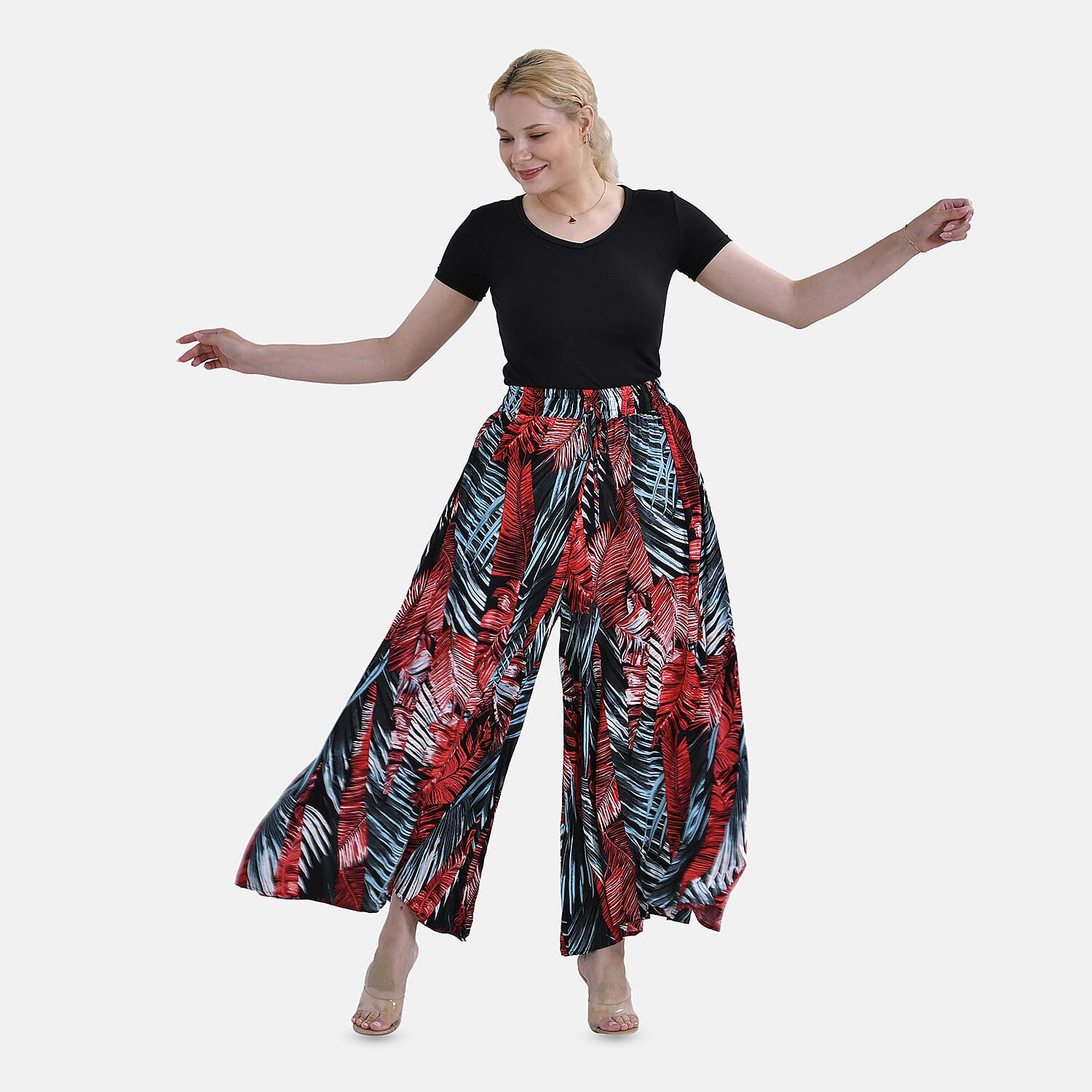 Tamsy 100% Viscose Tropical Leaves Pattern Elastic-waistband Culotte (One Size 8 - 18) -