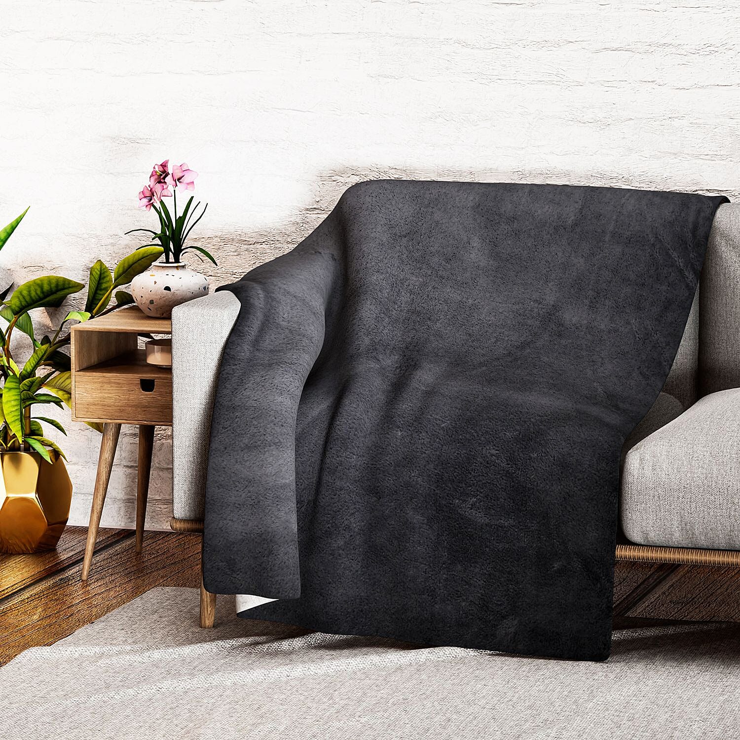 POD, Teddy Fleece Double Layered Blanket - Dark Grey