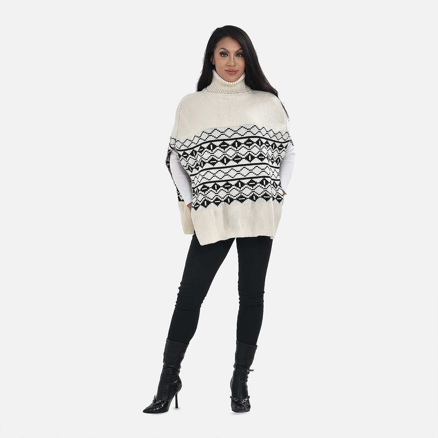 Tamsy Acrylic Knitted Jumper (Size 70x1 cm) - Black White & Black