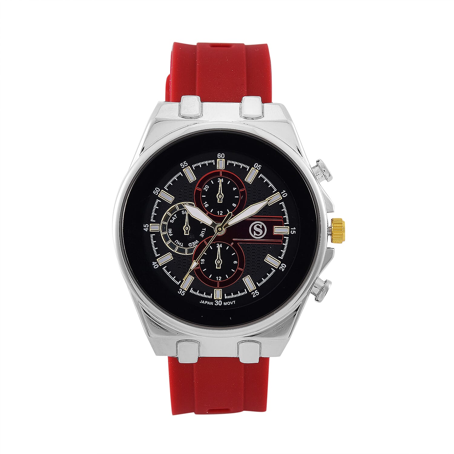 STRADA Japanese Movement Water Resistant Black Hydraulic Dial Watch with Red Colour
