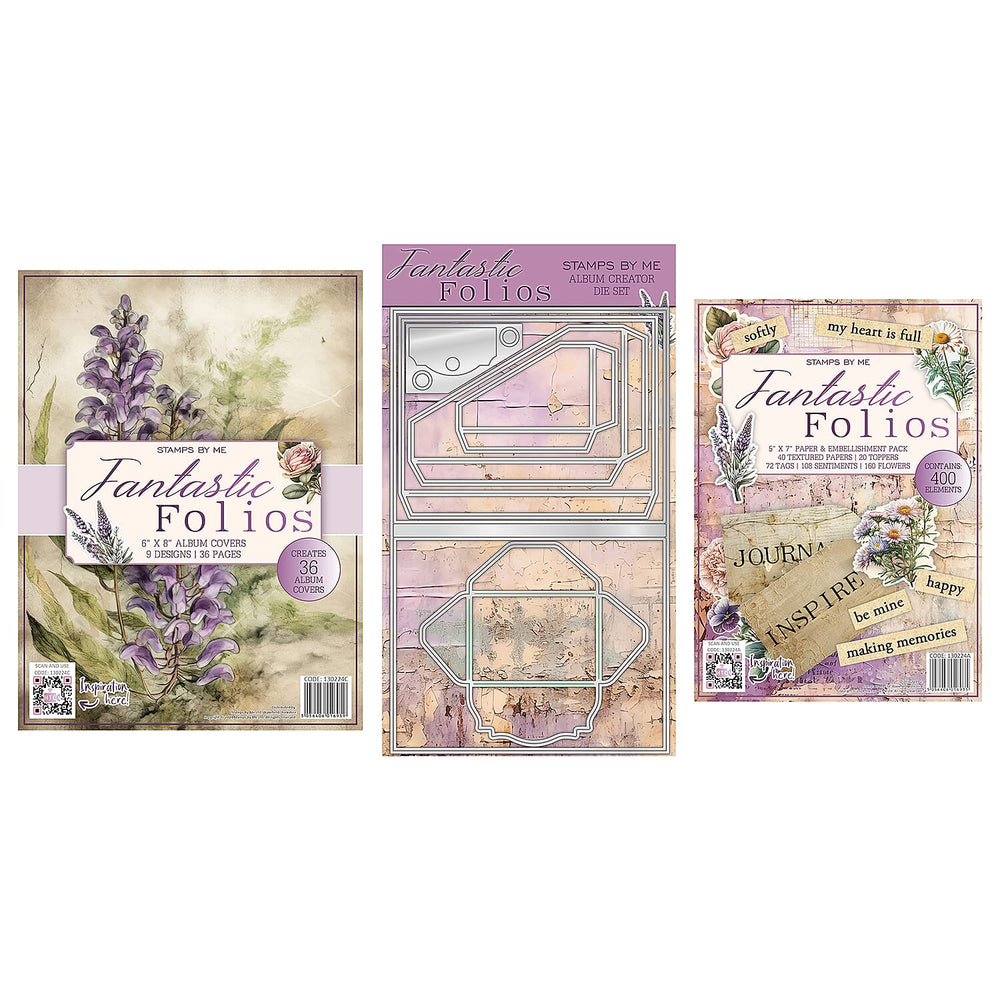 1 X BUMPER PAPER PACK 420 ELEMENTS  1 X FANTASTIC FOLIOS ALBUM COVERS - 36 ALBUM COVERS -  1 X DIE SET 6 DIES