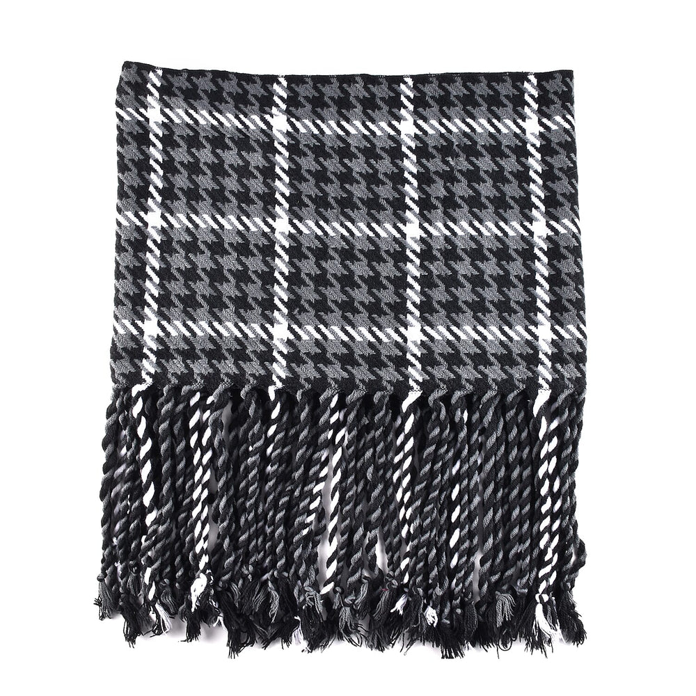 100% Acrylic Houndstooth Pattern Scarf with Tassel (Size 162x27Cm) - Black