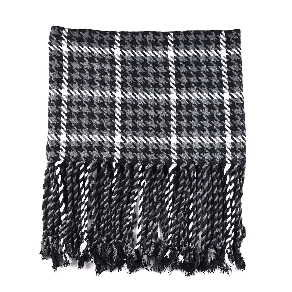 100% Acrylic Houndstooth Pattern Scarf with Tassel (Size 162x27Cm) - Black