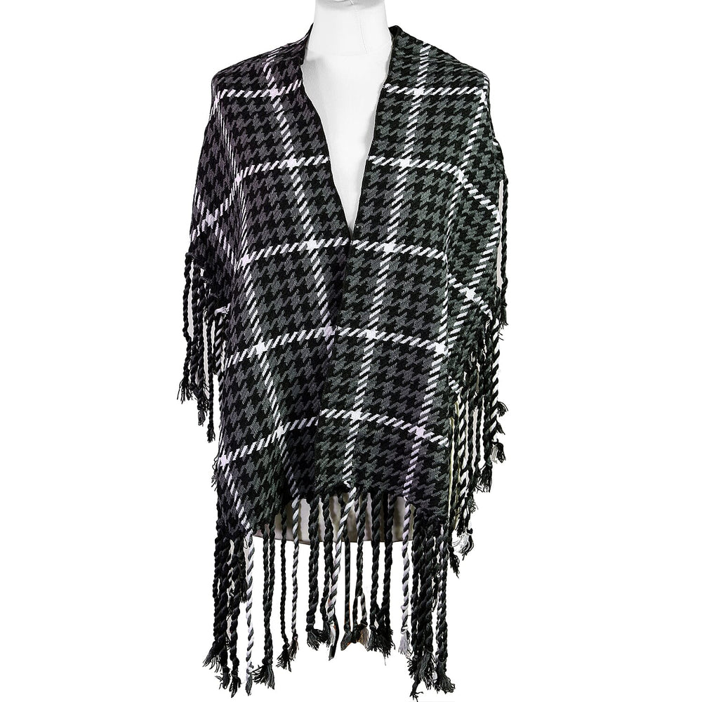 100% Acrylic Houndstooth Pattern Scarf with Tassel (Size 162x27Cm) - Black