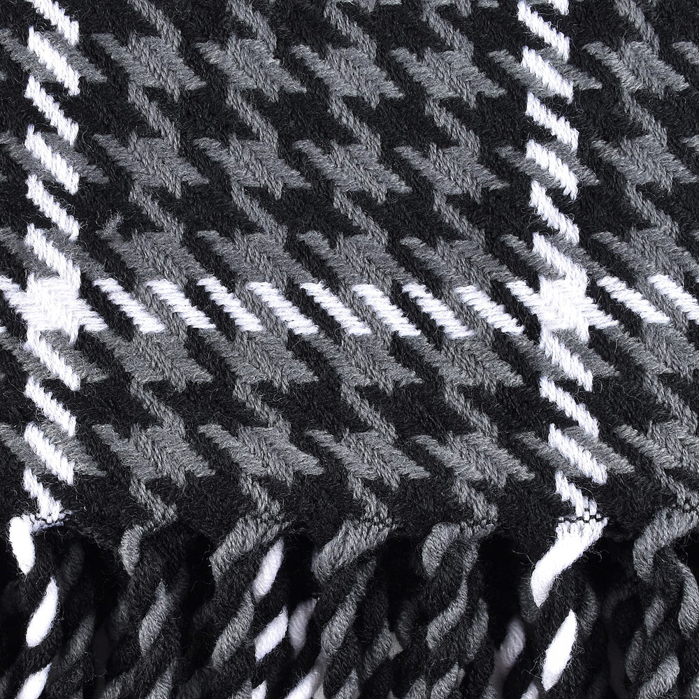 100% Acrylic Houndstooth Pattern Scarf with Tassel (Size 162x27Cm) - Black