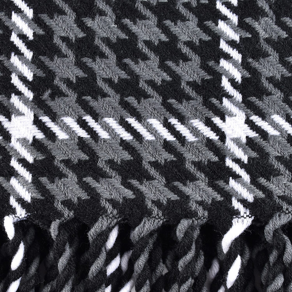 100% Acrylic Houndstooth Pattern Scarf with Tassel (Size 162x27Cm) - Black