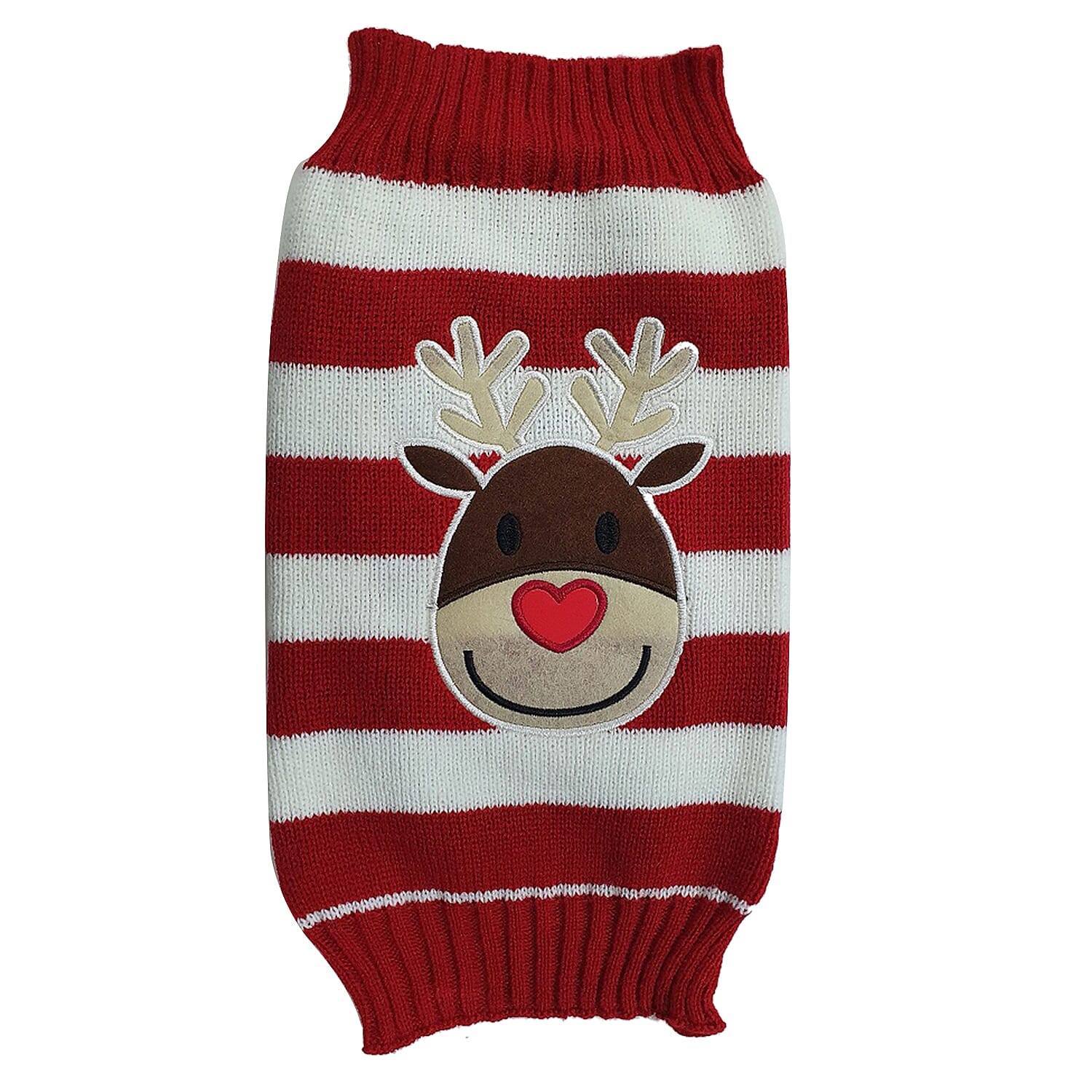 Reindeer Christmas Dog Jumper (Size Medium) - Red & White