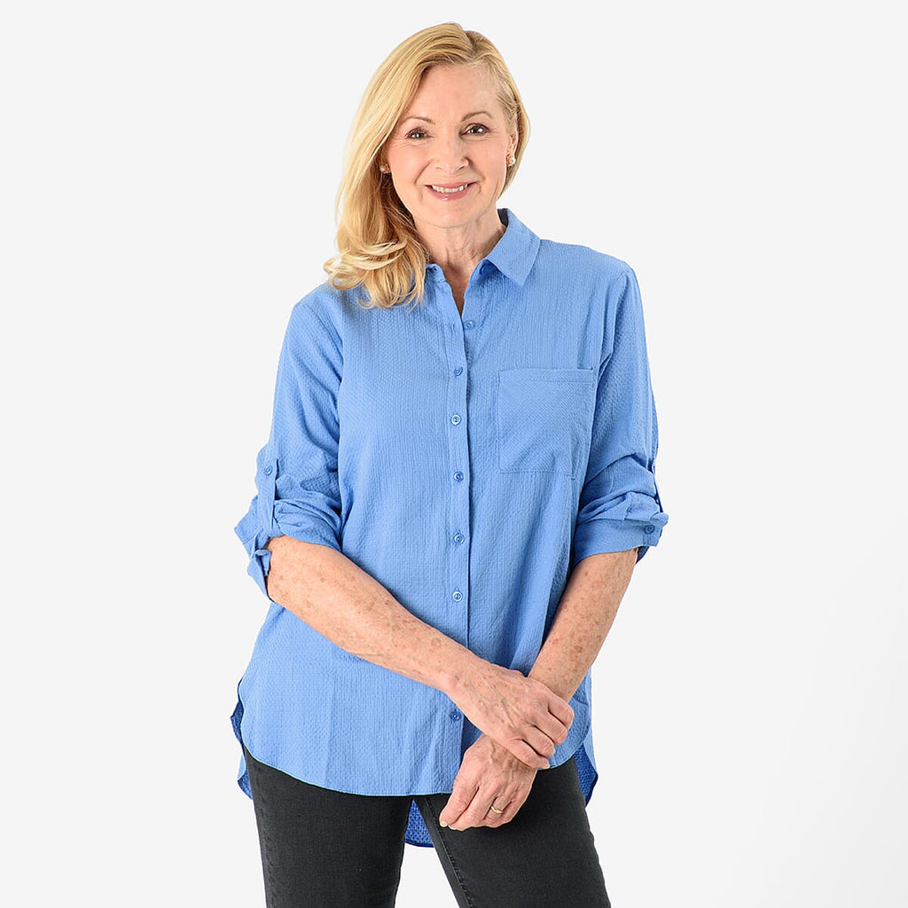 Close Out Deal - 100% Cotton Button Down Classic V-Neck Shirt (Size 16) - Blue