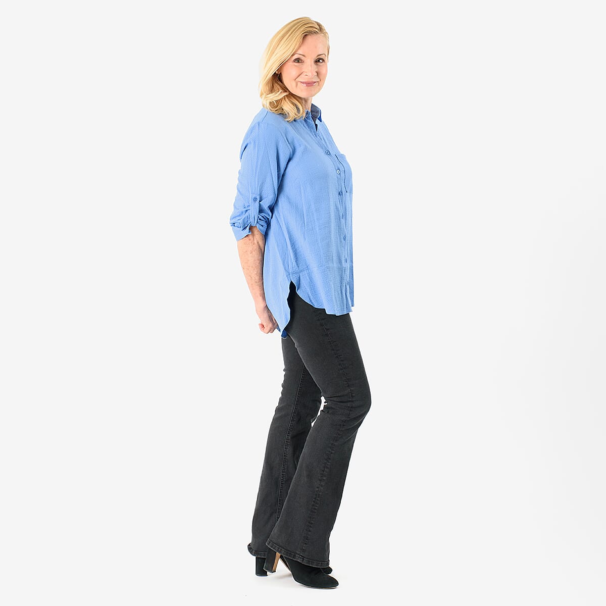 Close Out Deal - 100% Cotton Button Down Classic V-Neck Shirt (Size 16) - Blue
