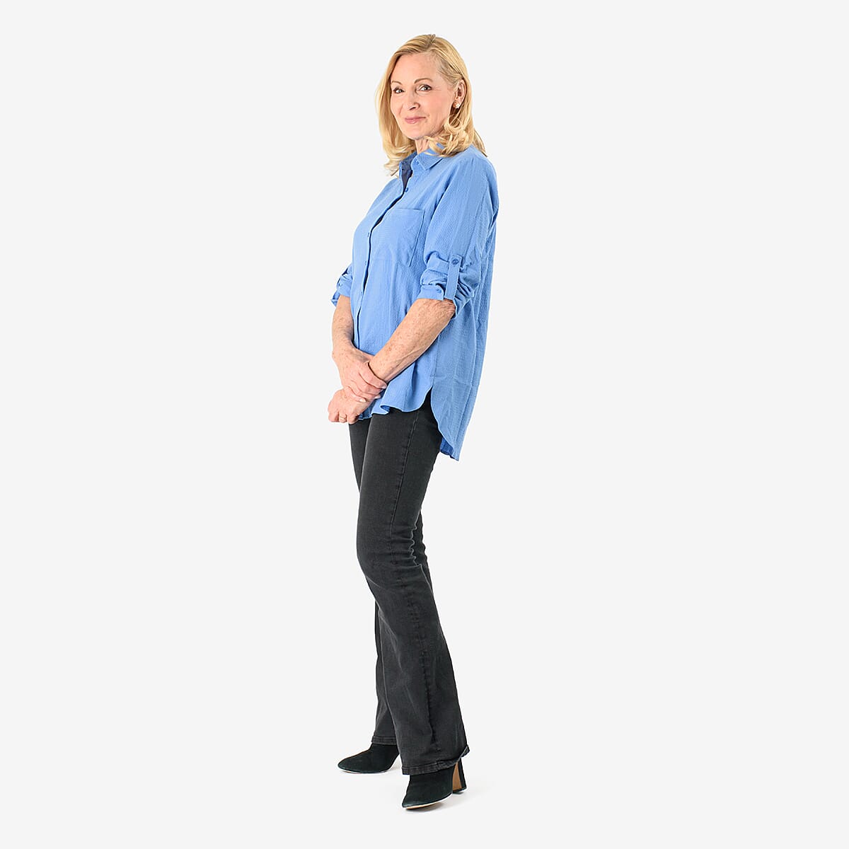 Close Out Deal - 100% Cotton Button Down Classic V-Neck Shirt (Size 16) - Blue