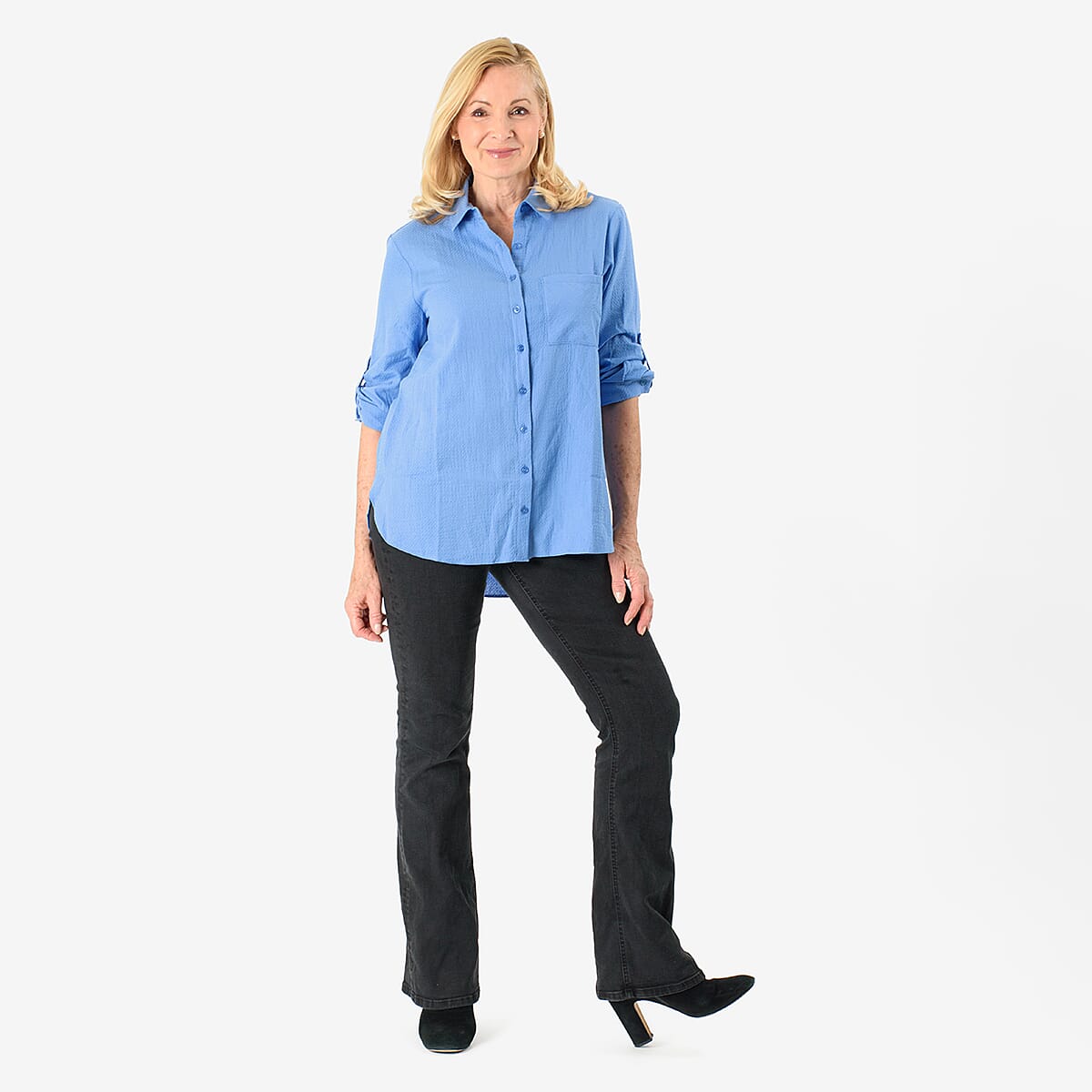 Close Out Deal - 100% Cotton Button Down Classic V-Neck Shirt (Size 20) - Blue