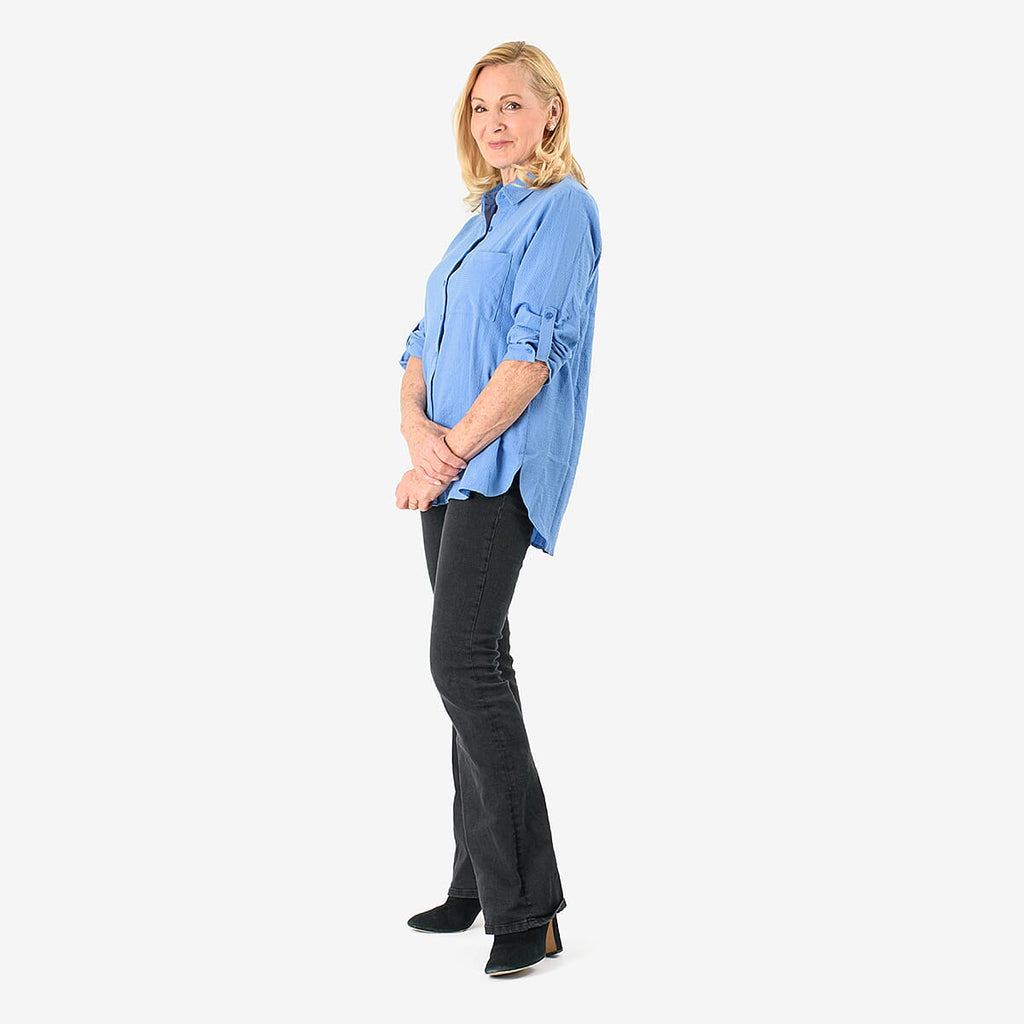 Close Out Deal - 100% Cotton Button Down Classic V-Neck Shirt (Size 22) - Blue