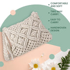 100% Cotton Crossbody Macrame Bag with Long Handle - White