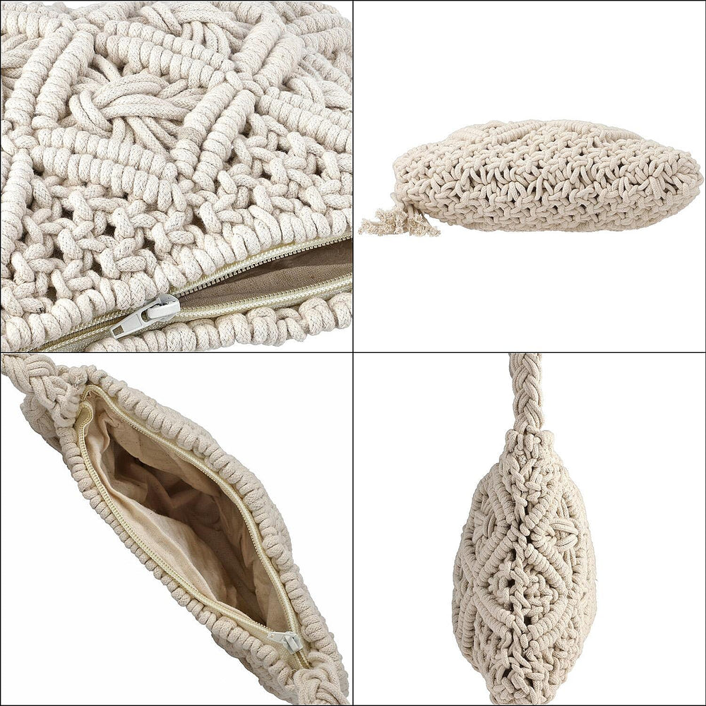 100% Cotton Crossbody Macrame Bag with Long Handle - White
