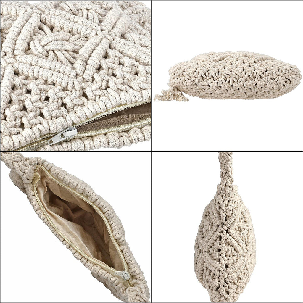 100% Cotton Crossbody Macrame Bag with Long Handle - White