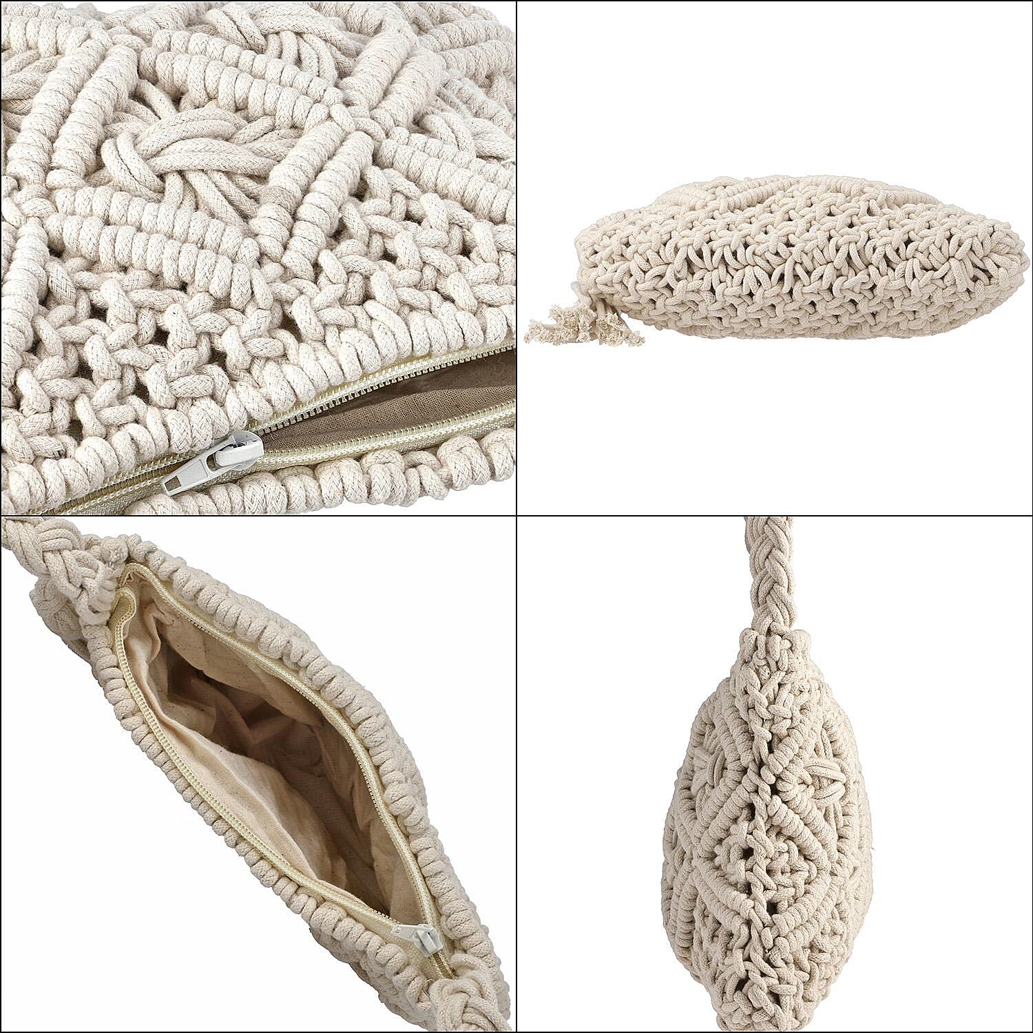 100% Cotton Crossbody Macrame Bag with Long Handle - White