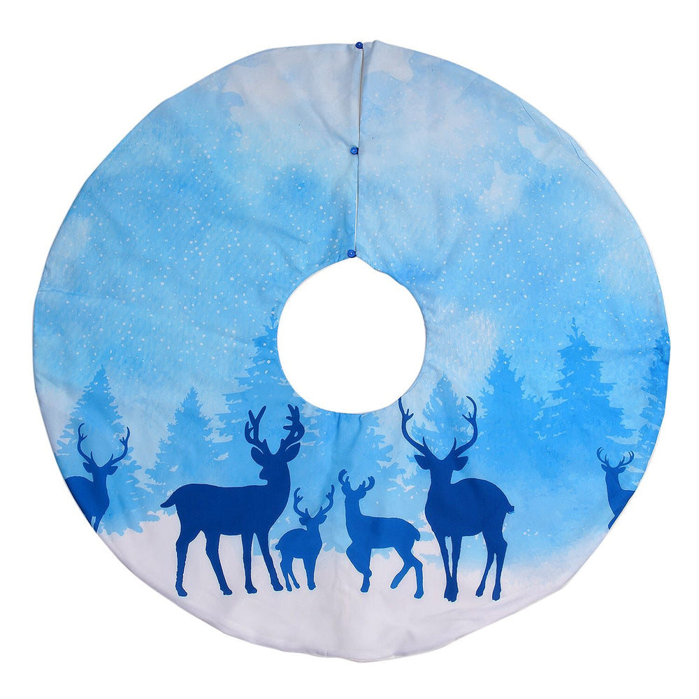 100% Cotton Forest and Deers Print Christmas Tree Skirt (Size 89Dia Cm) - Blue