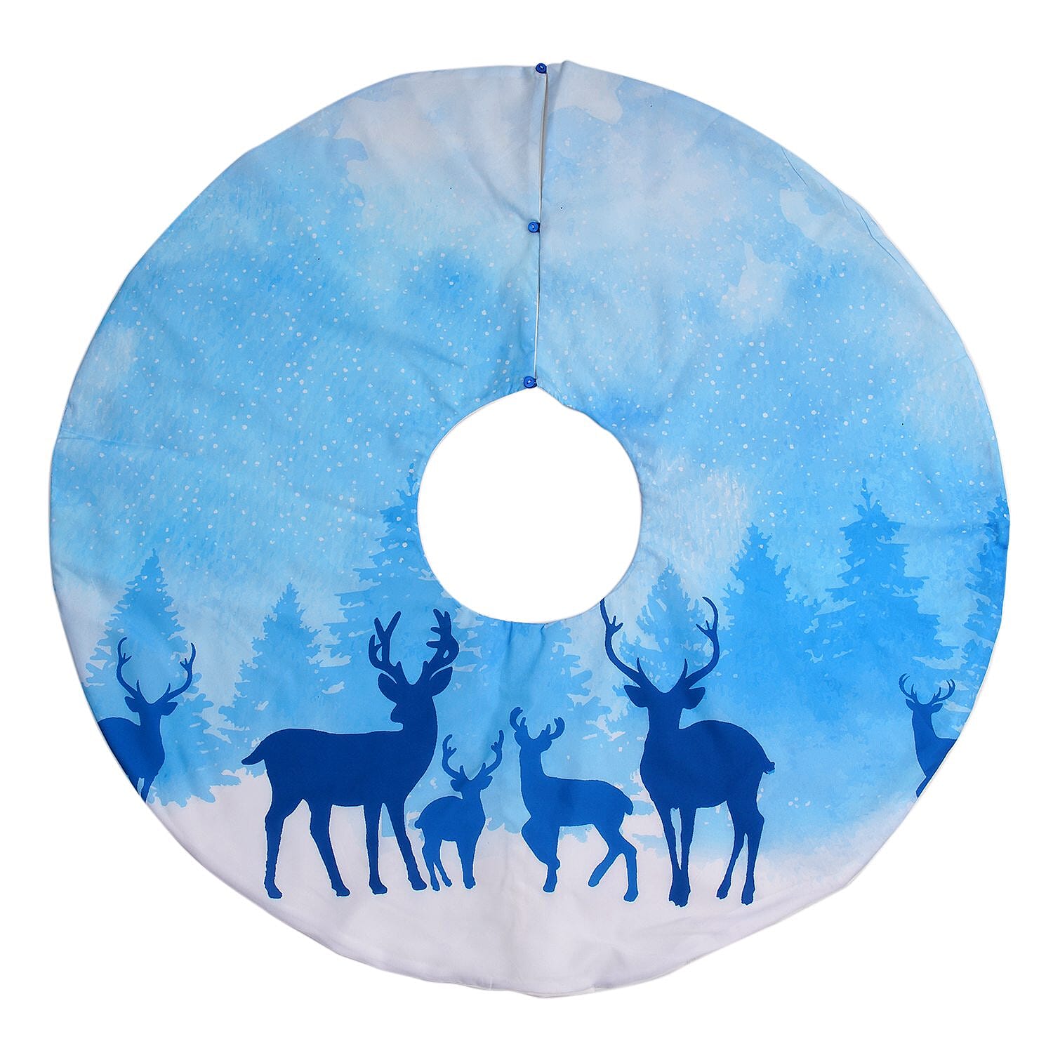 100% Cotton Forest and Deers Print Christmas Tree Skirt (Size 89Dia Cm) - Blue