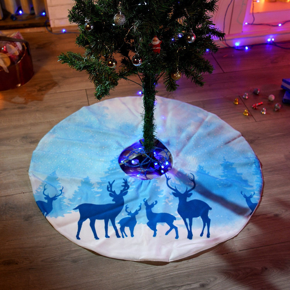 100% Cotton Forest and Deers Print Christmas Tree Skirt (Size 89Dia Cm) - Blue