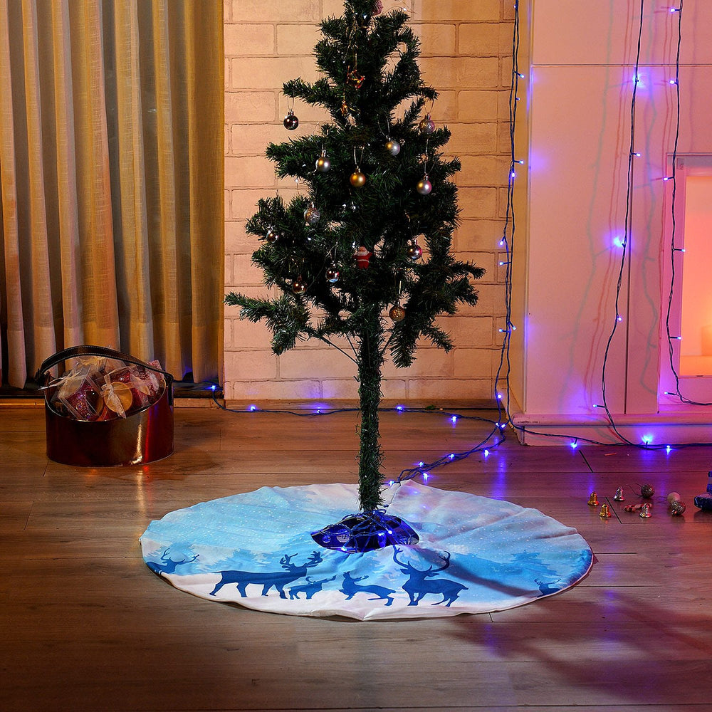 100% Cotton Forest and Deers Print Christmas Tree Skirt (Size 89Dia Cm) - Blue