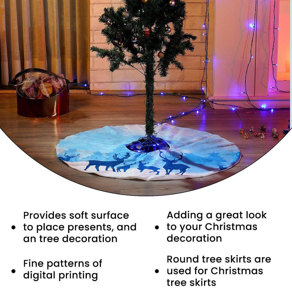 100% Cotton Forest and Deers Print Christmas Tree Skirt (Size 89Dia Cm) - Blue